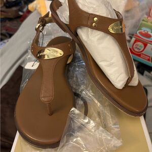Michael Kors Tan Leather Sandals with Gold Accents